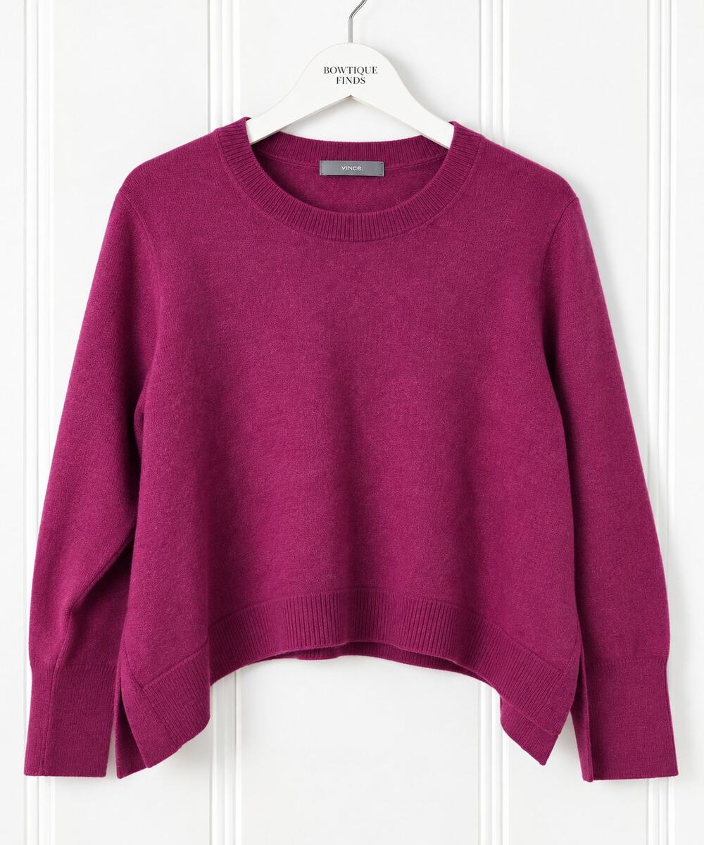 By Anthropologie Sweater Womens XS Pink Merino Wool Blend Crew Neck Side Slit